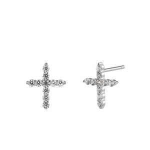 Dazzling Chic Solid Sterling Silver Cross CZ Stud Earrings New